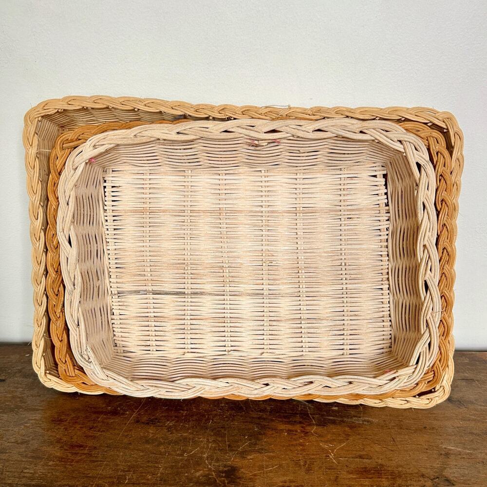 Set of 3 Vintage Wicker Trays | Small, Medium, Large | Cottagecore Boho Decor